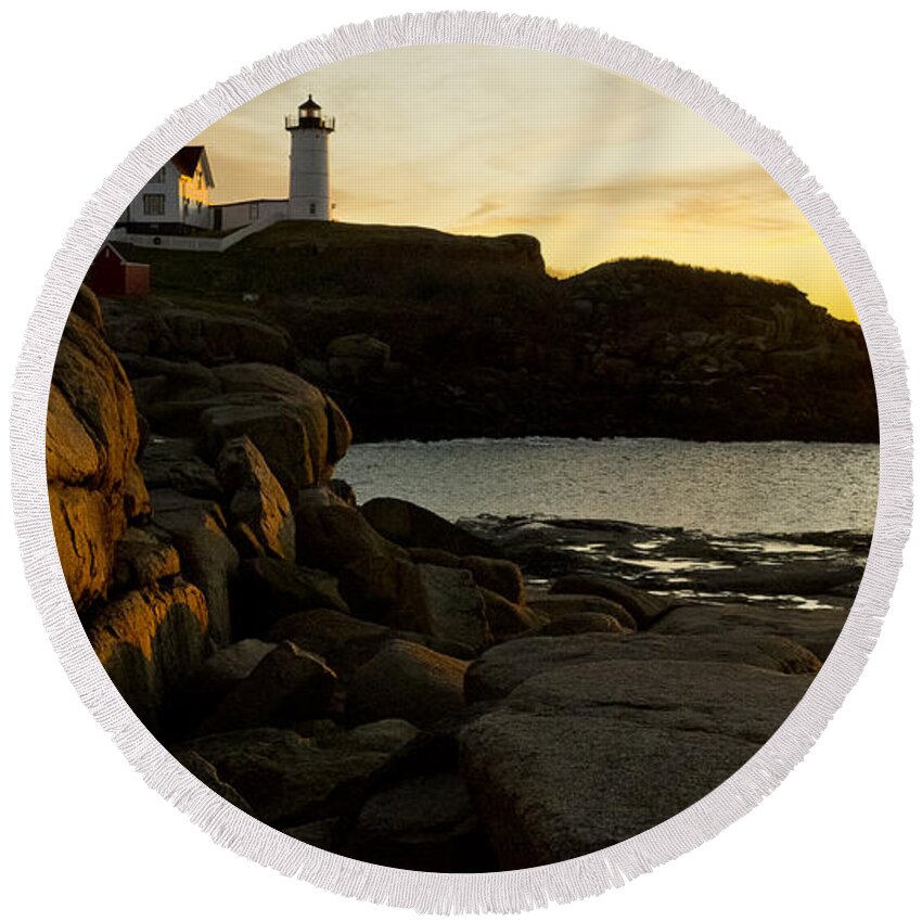 Lighthouse Round Beach Towel featuring the photograph The Nubble #1 by Steven Ralser