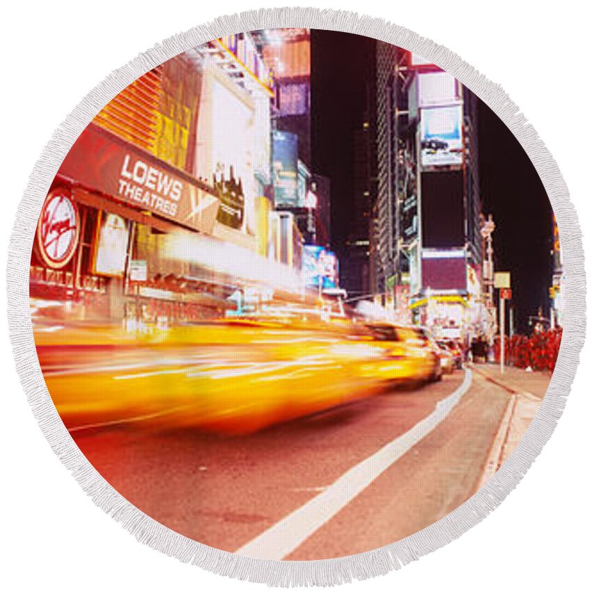 Photography Round Beach Towel featuring the photograph Traffic On The Road, Times Square #2 by Panoramic Images