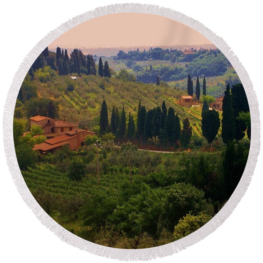 Florence Round Beach Towel featuring the photograph Tuscan Landscape #2 by Dany Lison