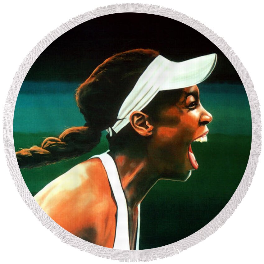 Venus Williams Round Beach Towel featuring the painting Venus Williams by Paul Meijering