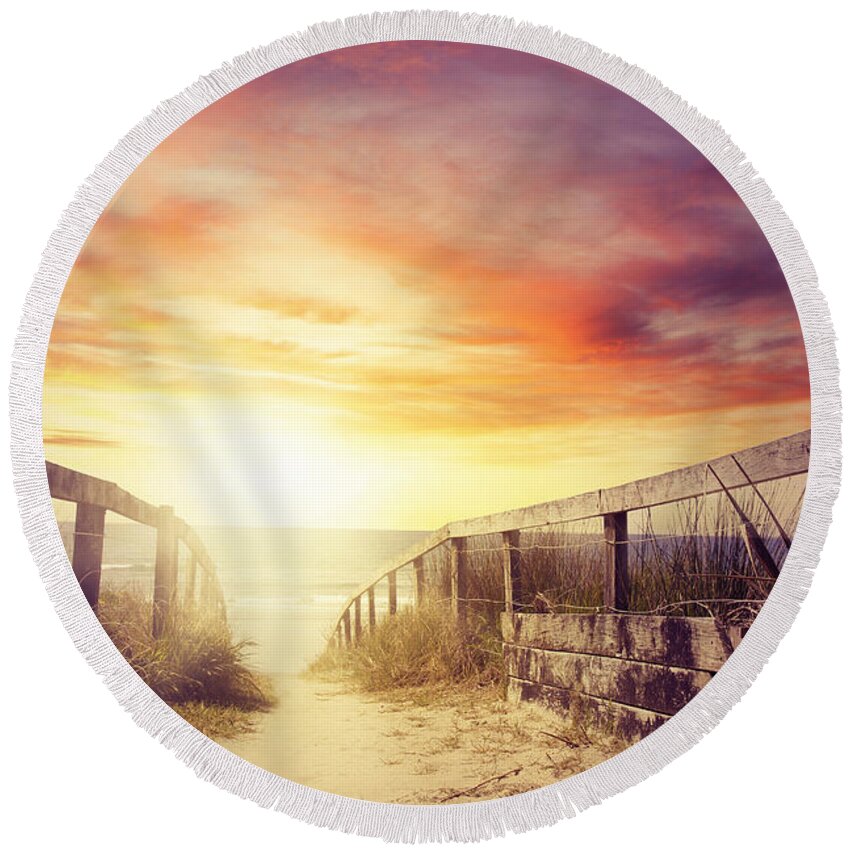 Beach Round Beach Towel featuring the photograph Walkway #2 by Les Cunliffe
