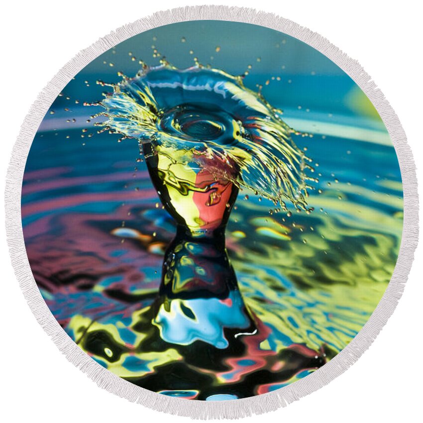 Splash Round Beach Towel featuring the photograph Water Splash Having a Bad Hair Day by Anthony Sacco