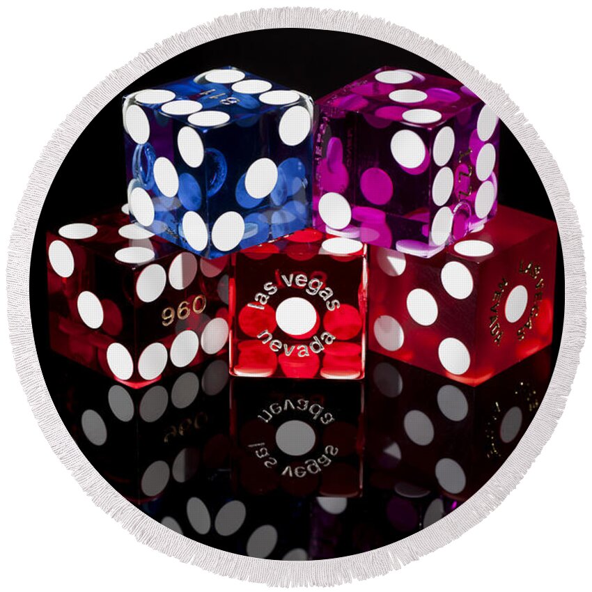 Dice Round Beach Towel featuring the photograph Colorful Dice by Raul Rodriguez