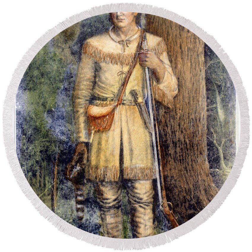 19th Century Round Beach Towel featuring the drawing Davy Crockett (1786-1836) #20 by Granger
