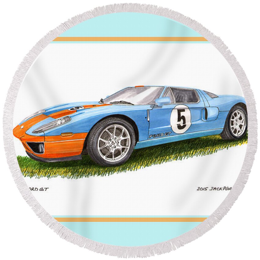 The Brp 2005 Ford Gt Round Beach Towel featuring the painting 2005 Ford G T 40 by Jack Pumphrey