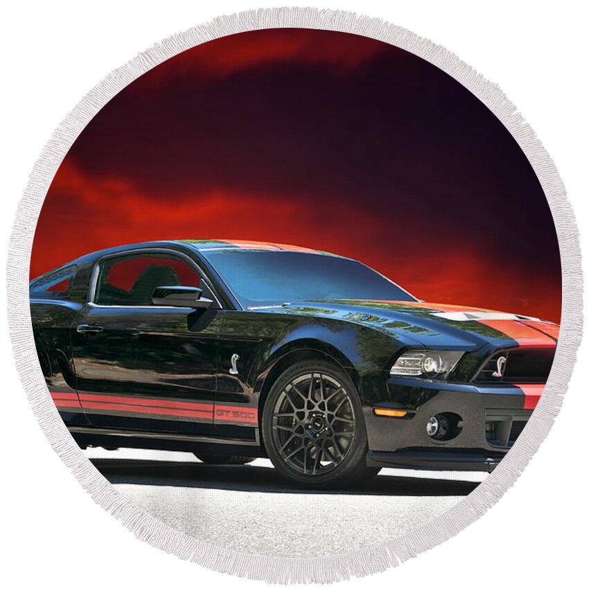 Alloy Round Beach Towel featuring the photograph 2012 Shelby Mustang GT 500 by Dave Koontz