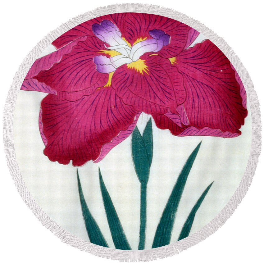 Floral Round Beach Towel featuring the painting Japanese Flower by Japanese School
