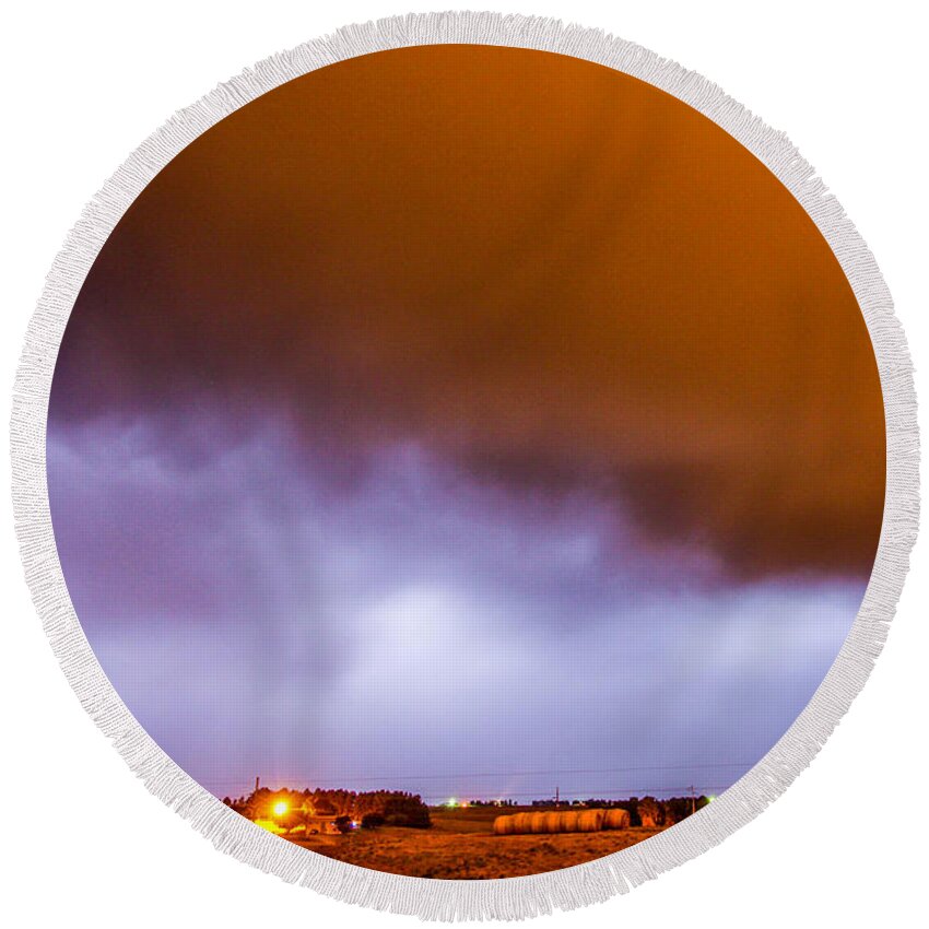 Stormscape Round Beach Towel featuring the photograph Wicked Good Nebraska Supercell #28 by NebraskaSC