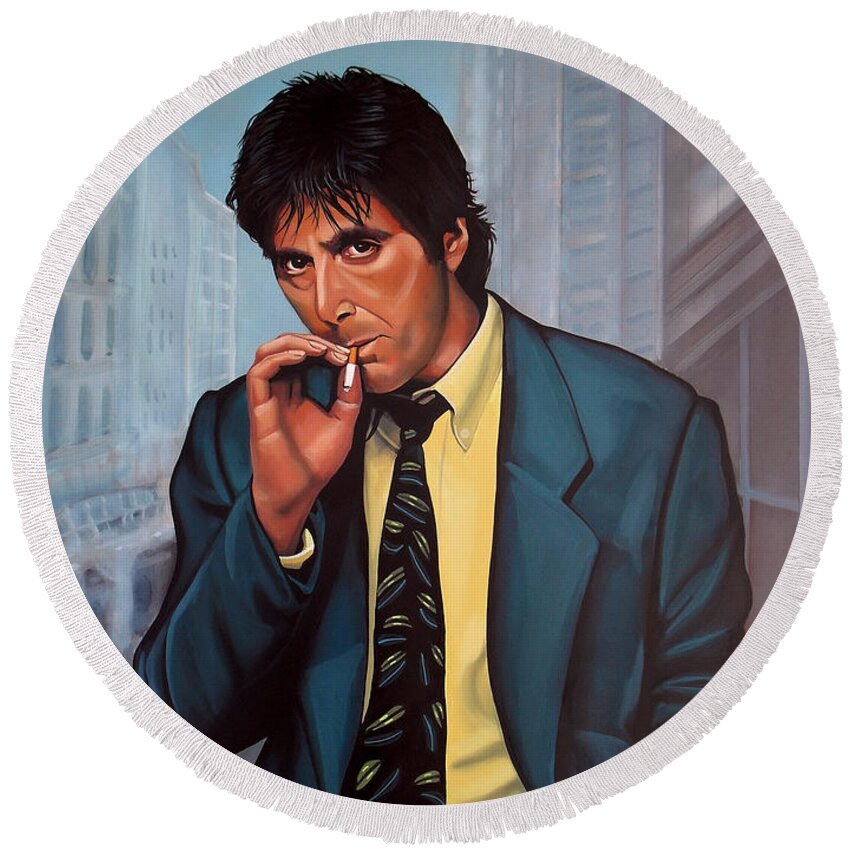 Al Pacino Round Beach Towel featuring the painting Al Pacino 2 by Paul Meijering