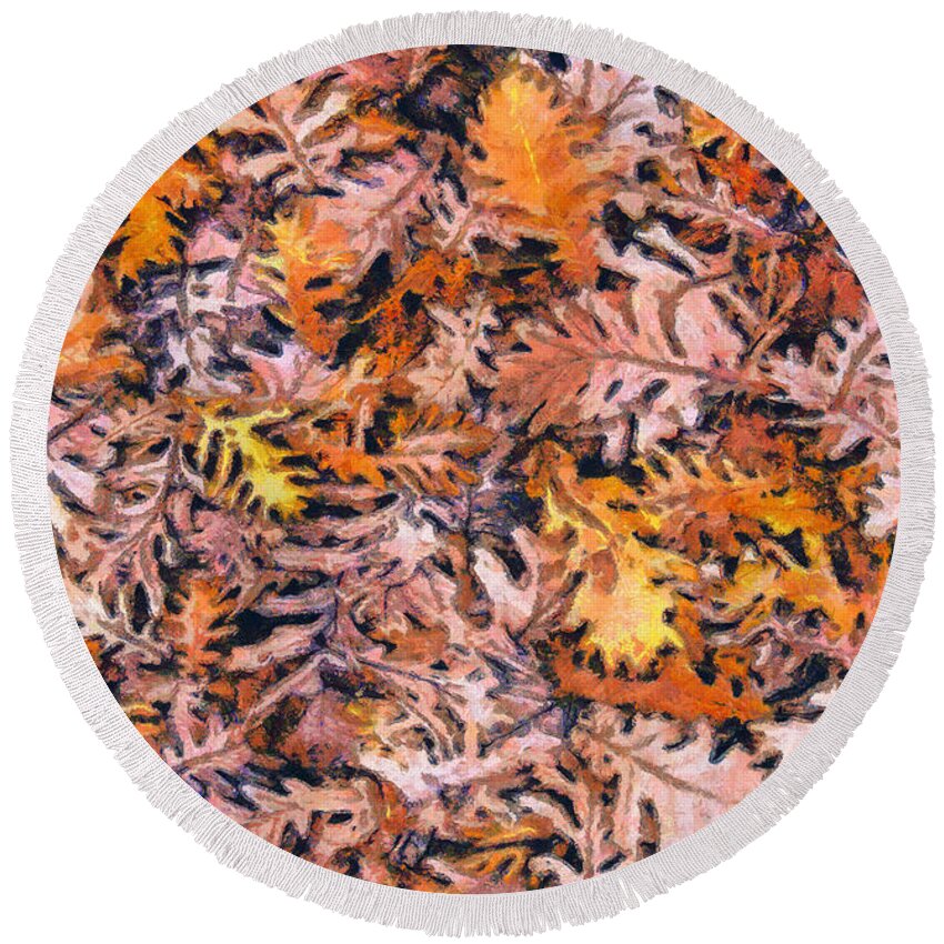 Rossidis Round Beach Towel featuring the painting Autumn leaves #1 by George Rossidis