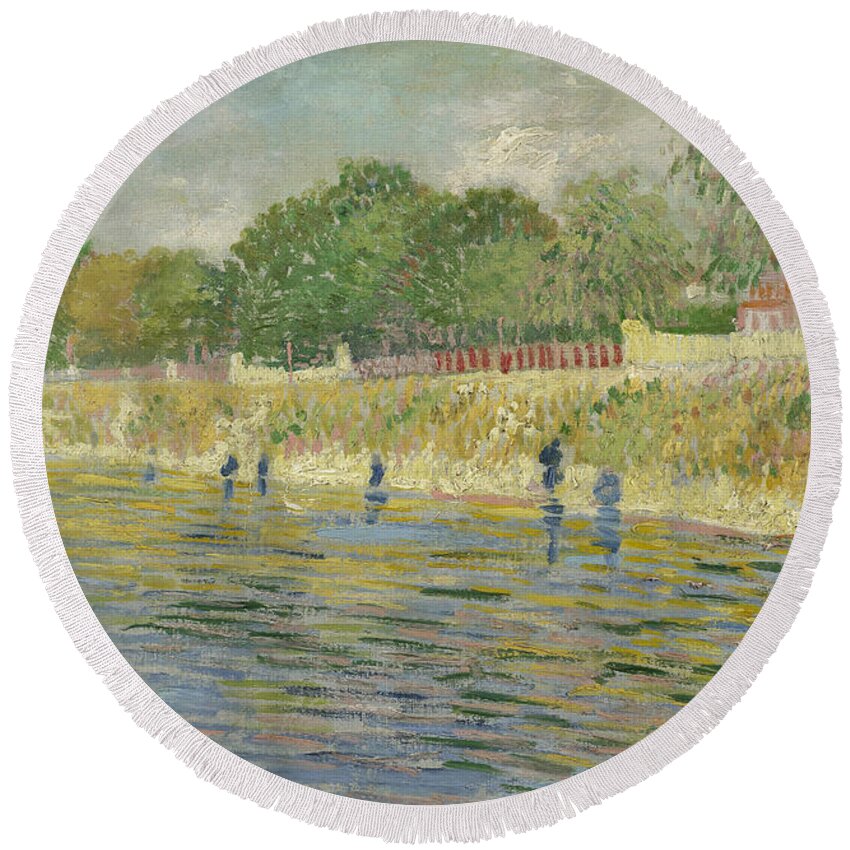 Vincent Van Gogh Round Beach Towel featuring the painting Bank Of The Seine #3 by Vincent Van Gogh