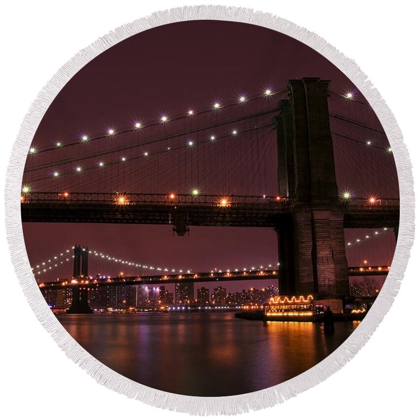 America Round Beach Towel featuring the photograph Brooklyn Bridge #3 by Svetlana Sewell