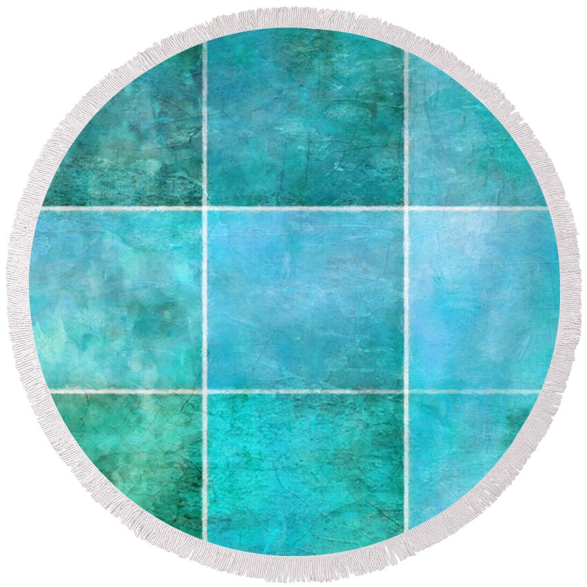Abstract Ocean Round Beach Towel featuring the mixed media 3 By 3 Ocean by Angelina Tamez