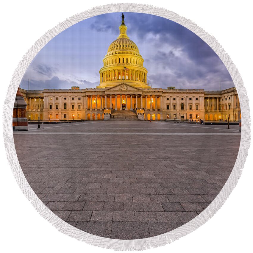 America Round Beach Towel featuring the photograph Capitol Building #3 by Peter Lakomy