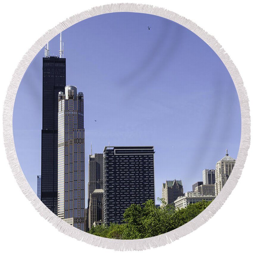 Illinois Round Beach Towel featuring the photograph Chicago skyline from the river #3 by Steven Heap