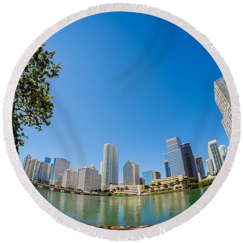 Architecture Round Beach Towel featuring the photograph Downtown Miami Fisheye #3 by Raul Rodriguez