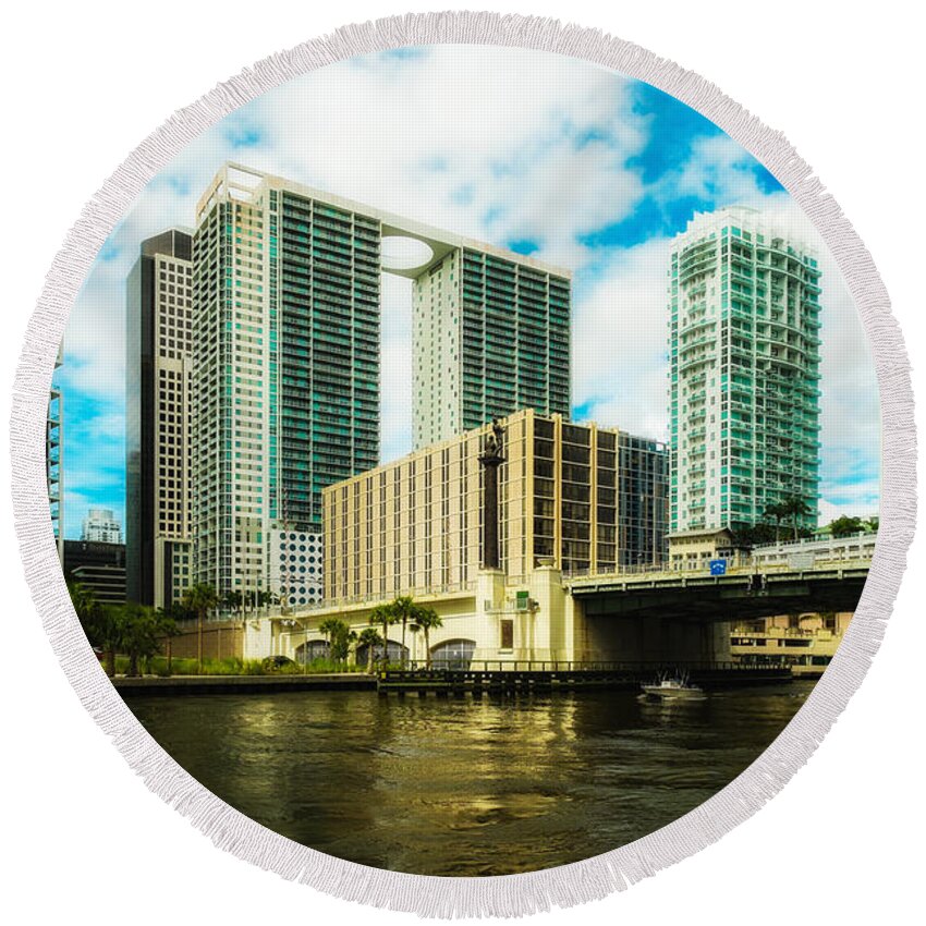 Architecture Round Beach Towel featuring the photograph Downtown Miami #3 by Raul Rodriguez