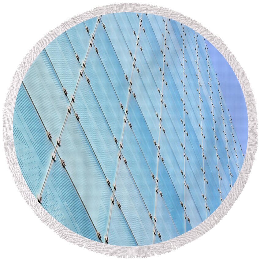 Abstract Round Beach Towel featuring the photograph Glass building #3 by Tom Gowanlock