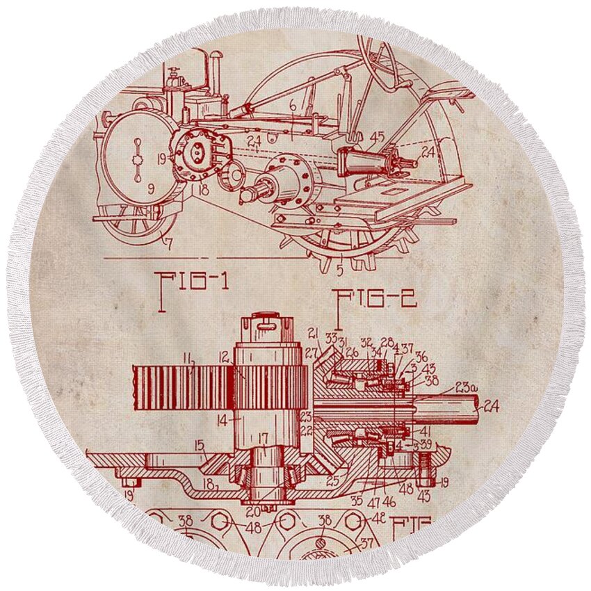 Patent Round Beach Towel featuring the drawing John Deere Tractor Patent 1933 #3 by Mountain Dreams