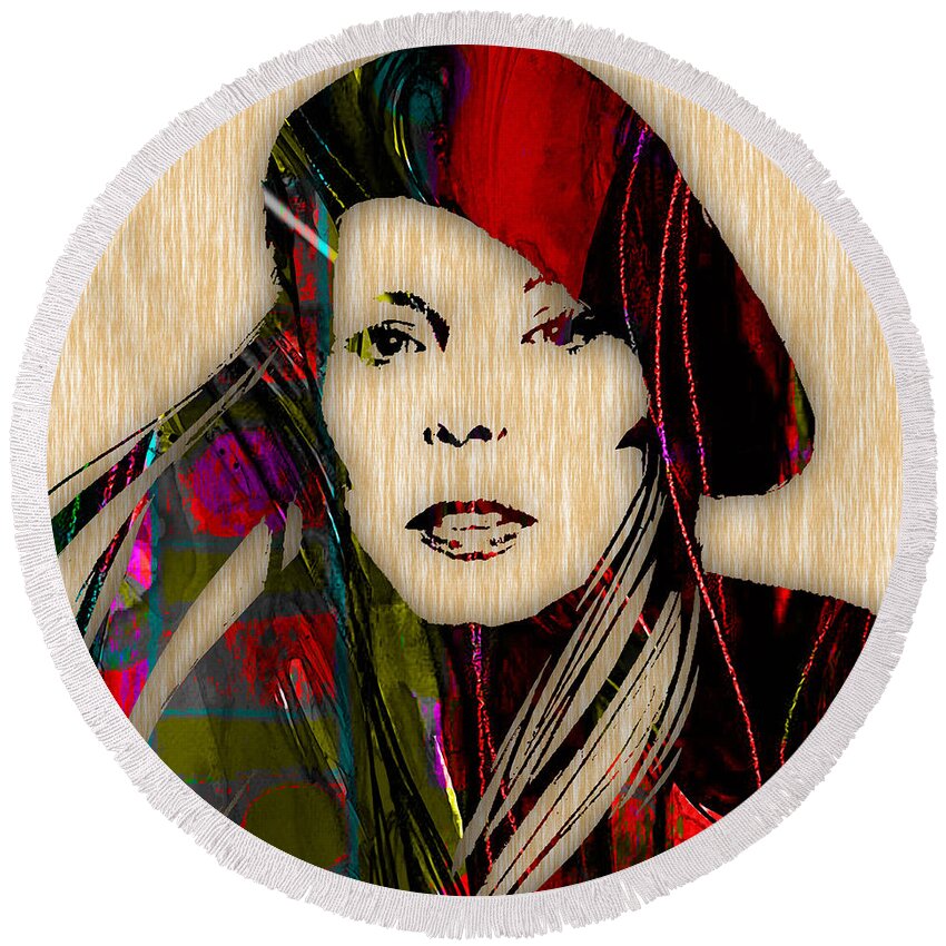 Joni Mitchell Round Beach Towel featuring the mixed media Joni Mitchell Collection #3 by Marvin Blaine