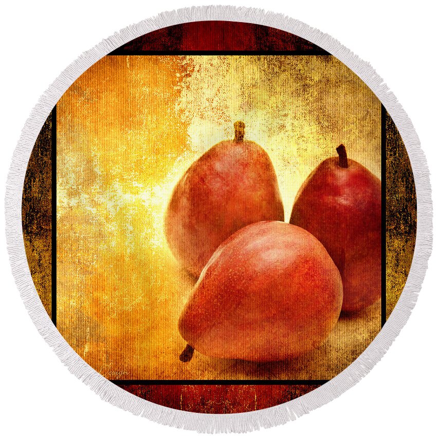 Pear Round Beach Towel featuring the photograph 3 Little Red Pears Are We 2 by Andee Design