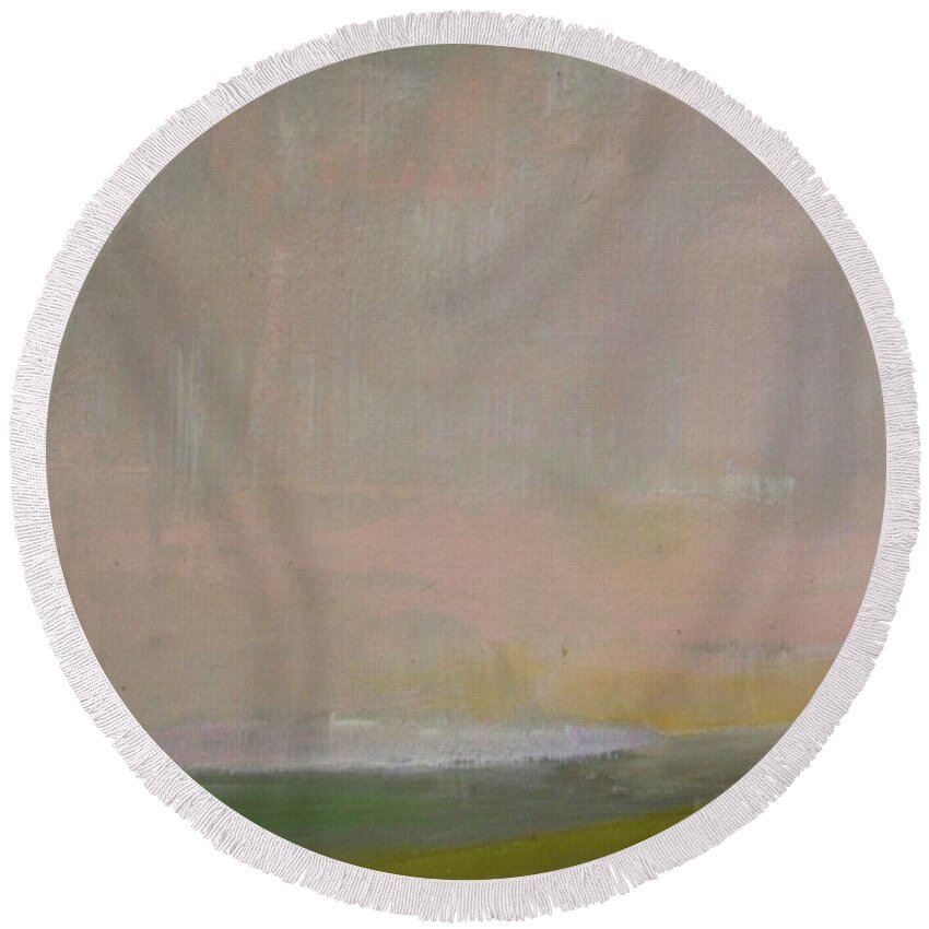 Abstract Round Beach Towel featuring the painting Pink Dusk #1 by Vesna Antic