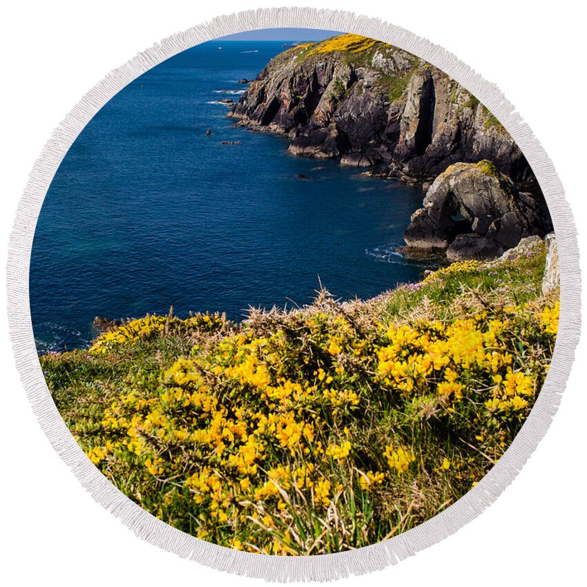 Birth Place Round Beach Towel featuring the photograph St Non's Bay Pembrokeshire #3 by Mark Llewellyn