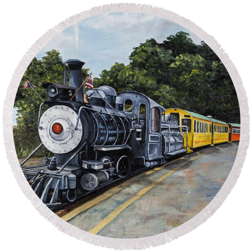 Transportation Round Beach Towel featuring the painting Sugar Cane Train by Darice Machel McGuire