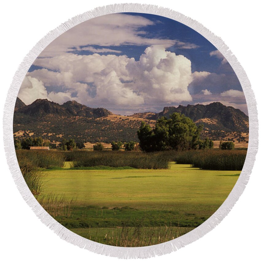 Landscape Round Beach Towel featuring the photograph Sutter Butte Mountains #3 by Ron Sanford