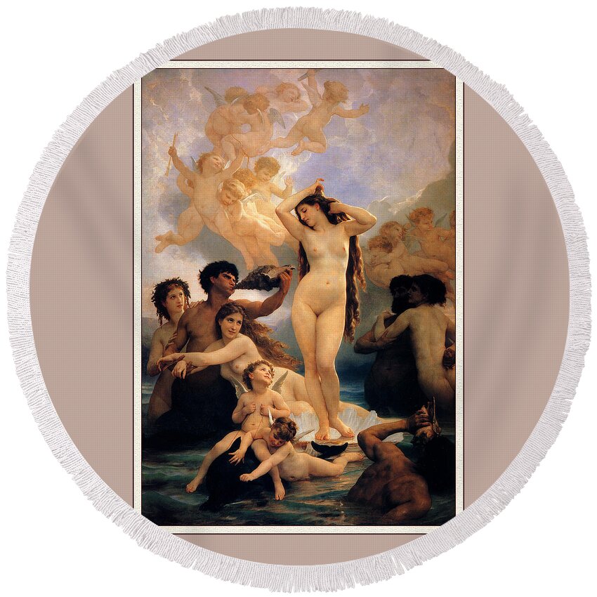 Bouguereau Round Beach Towel featuring the painting The Birth Of Venus #3 by Pam Neilands