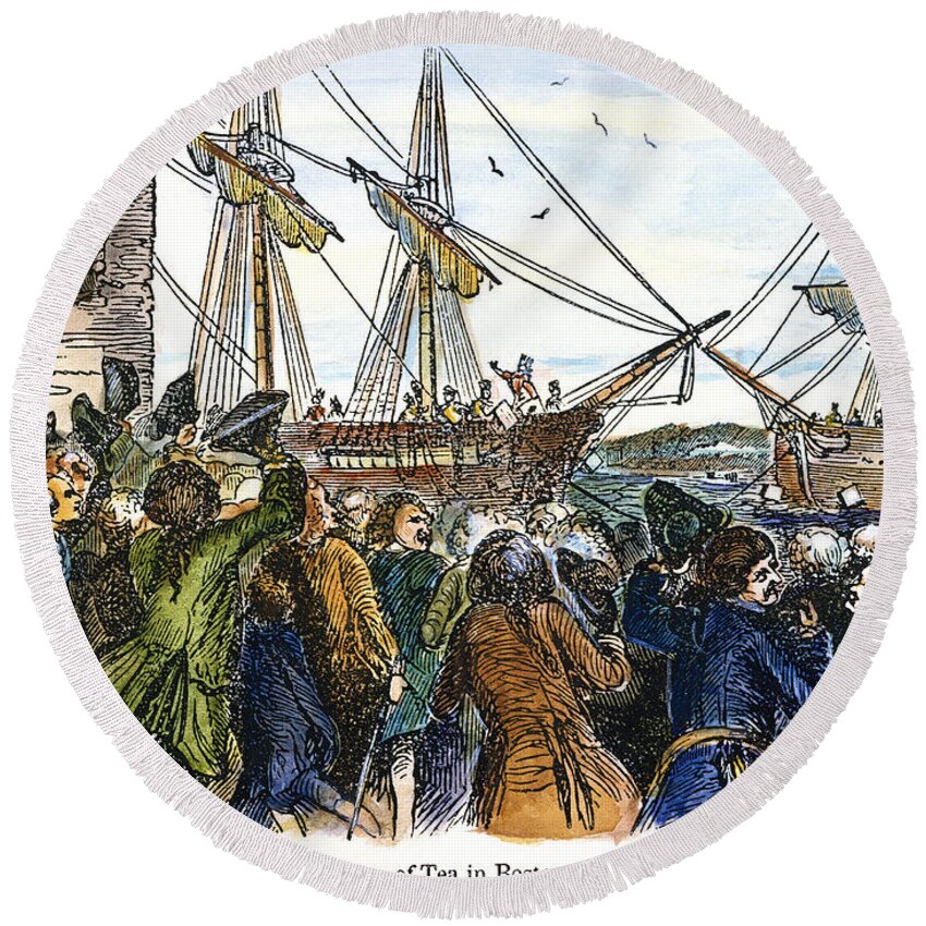 1773 Round Beach Towel featuring the photograph The Boston Tea Party, 1773 #3 by Granger