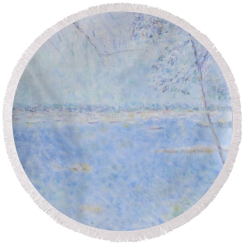 Impressionism Round Beach Towel featuring the painting Water of Les Iles De Lerins France by Glenda Crigger