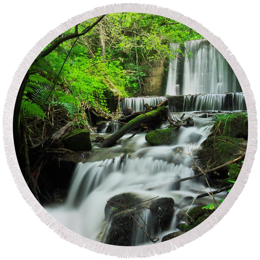 Autumn Round Beach Towel featuring the photograph Waterfall #3 by Ivan Slosar