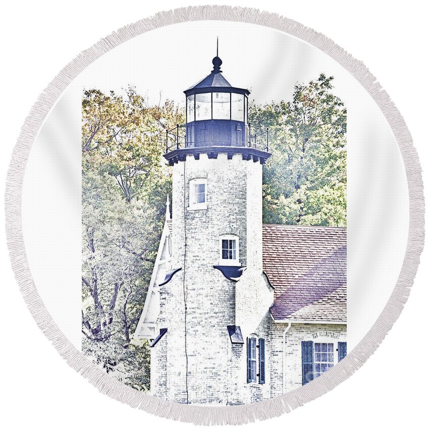 Digital Round Beach Towel featuring the digital art White River Light Station #3 by Bill Richards