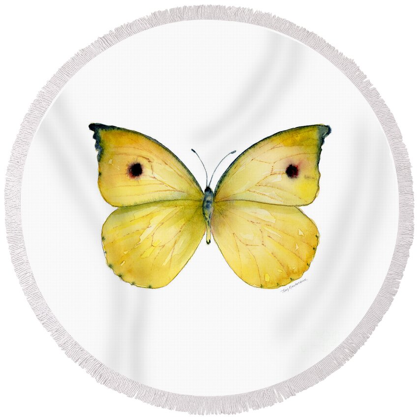 Dercas Round Beach Towel featuring the painting 32 Dercas Lycorias Butterfly by Amy Kirkpatrick