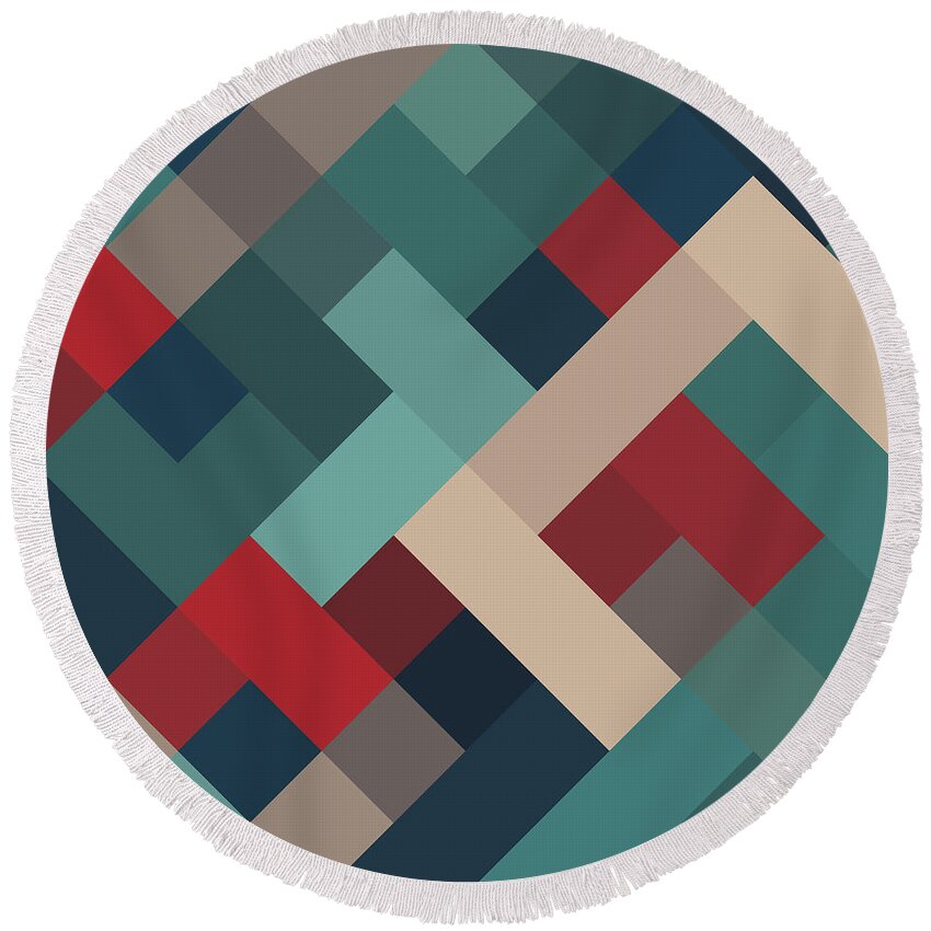 Abstract Round Beach Towel featuring the digital art Pixel Art #36 by Mike Taylor