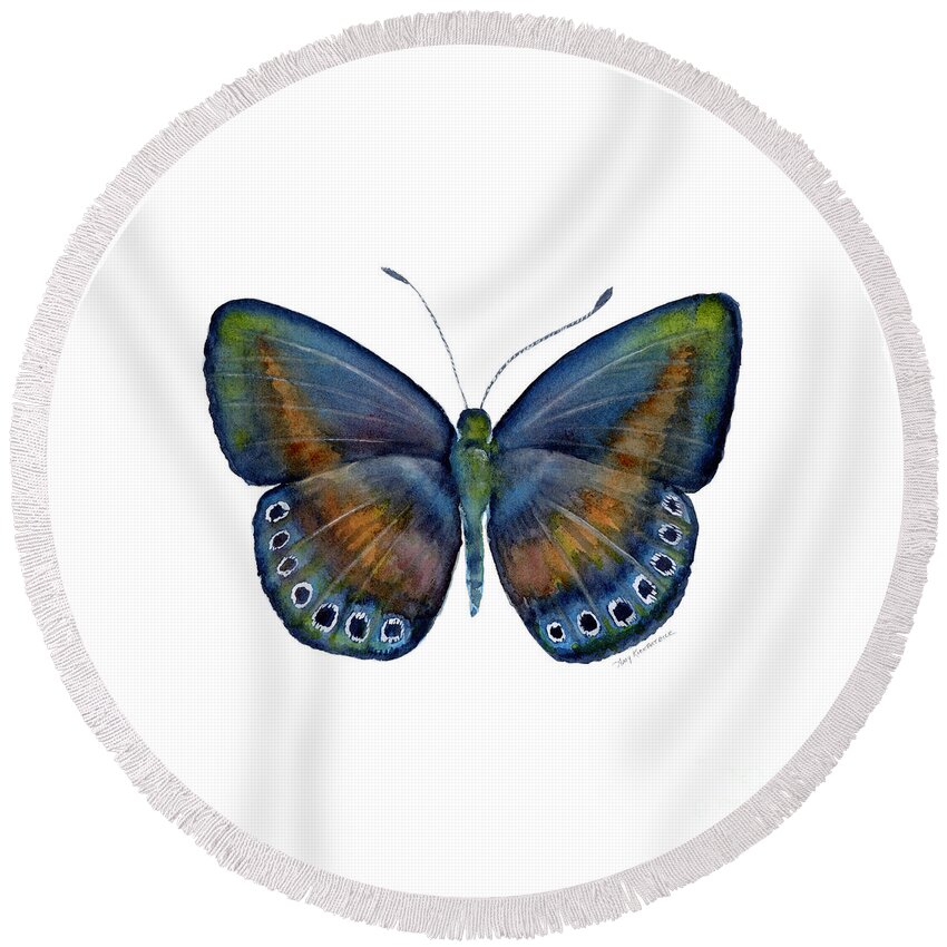 Danis Round Beach Towel featuring the painting 39 Mydanis Butterfly by Amy Kirkpatrick
