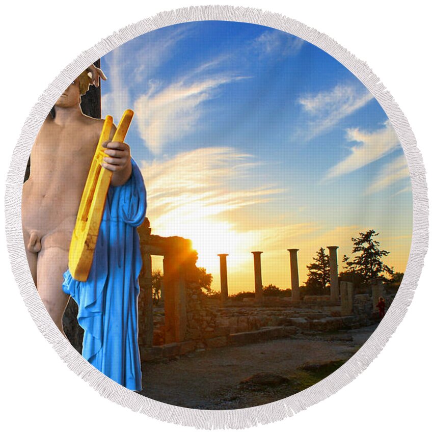Augusta Stylianou Round Beach Towel featuring the digital art Apollo Sanctuary - Cyprus #1 by Augusta Stylianou