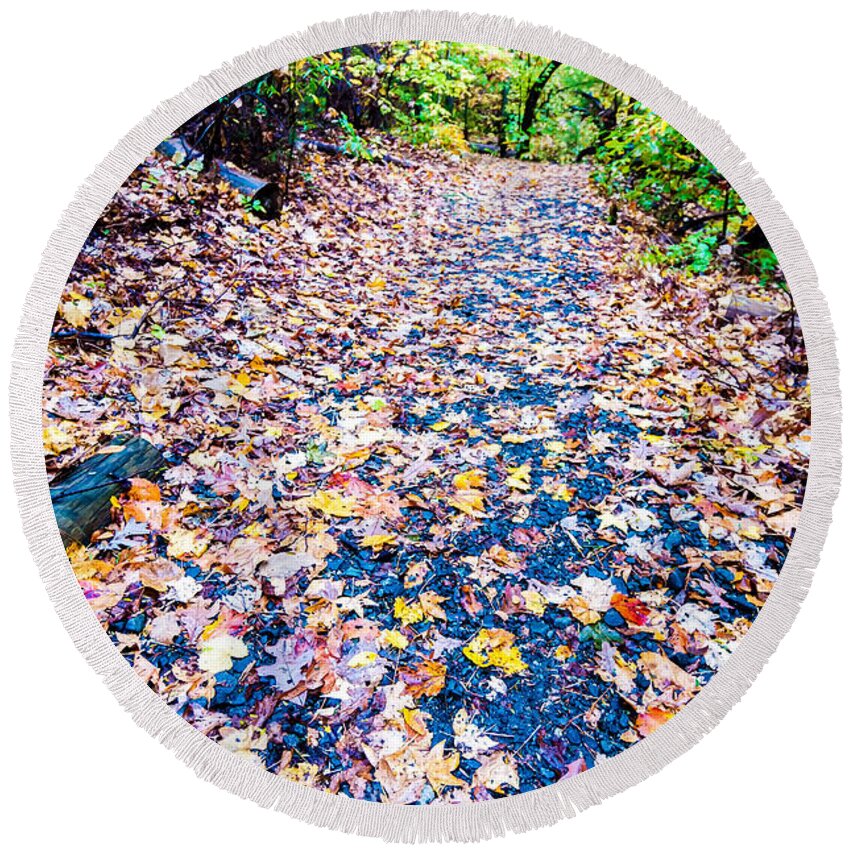 Autumn Round Beach Towel featuring the photograph Autumn Country Road #4 by Alex Grichenko