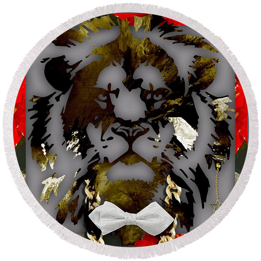 Lion Round Beach Towel featuring the mixed media Lion Collection #1 by Marvin Blaine