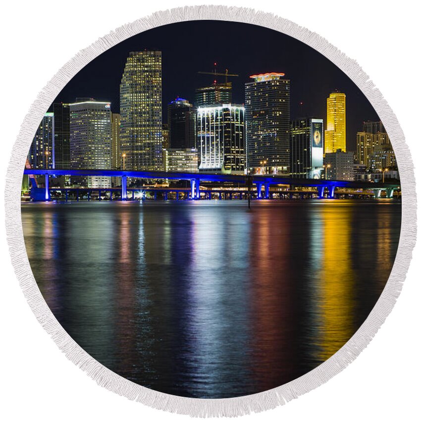 Architecture Round Beach Towel featuring the photograph Miami Downtown Skyline by Raul Rodriguez
