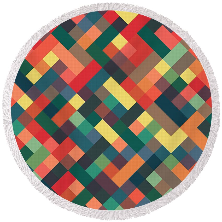 Abstract Round Beach Towel featuring the digital art Pixel Art #4 by Mike Taylor