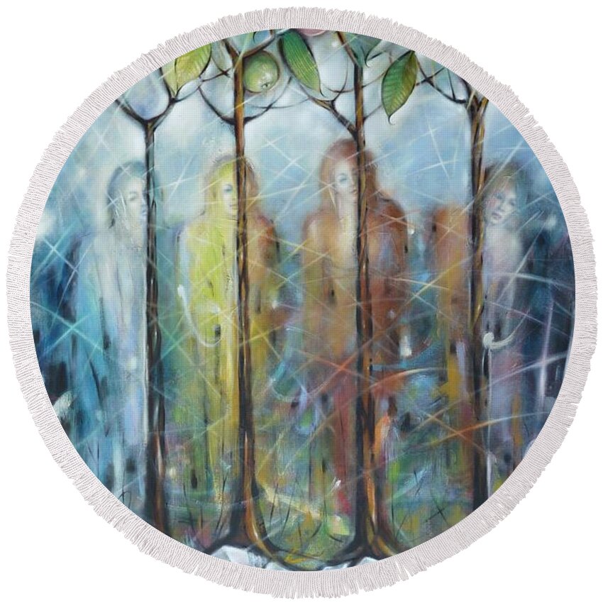 Winter Round Beach Towel featuring the painting 4 Seasons On Ice 061110 by Selena Boron