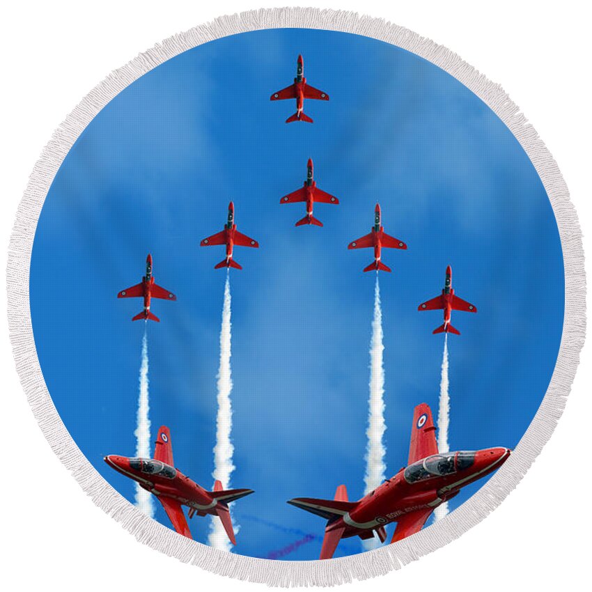 The Red Arrows Round Beach Towel featuring the digital art The Red Arrows by Airpower Art