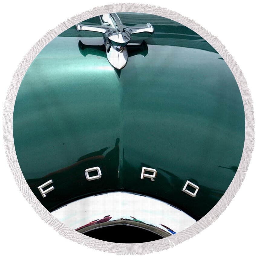 Ford Hotrod Round Beach Towel featuring the photograph Woodie Detail #5 by Dean Ferreira