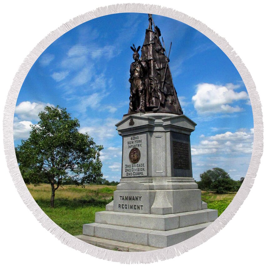 Gettysburg Round Beach Towel featuring the photograph 42 NY Infantry Regiment Memorial by Dave Mills