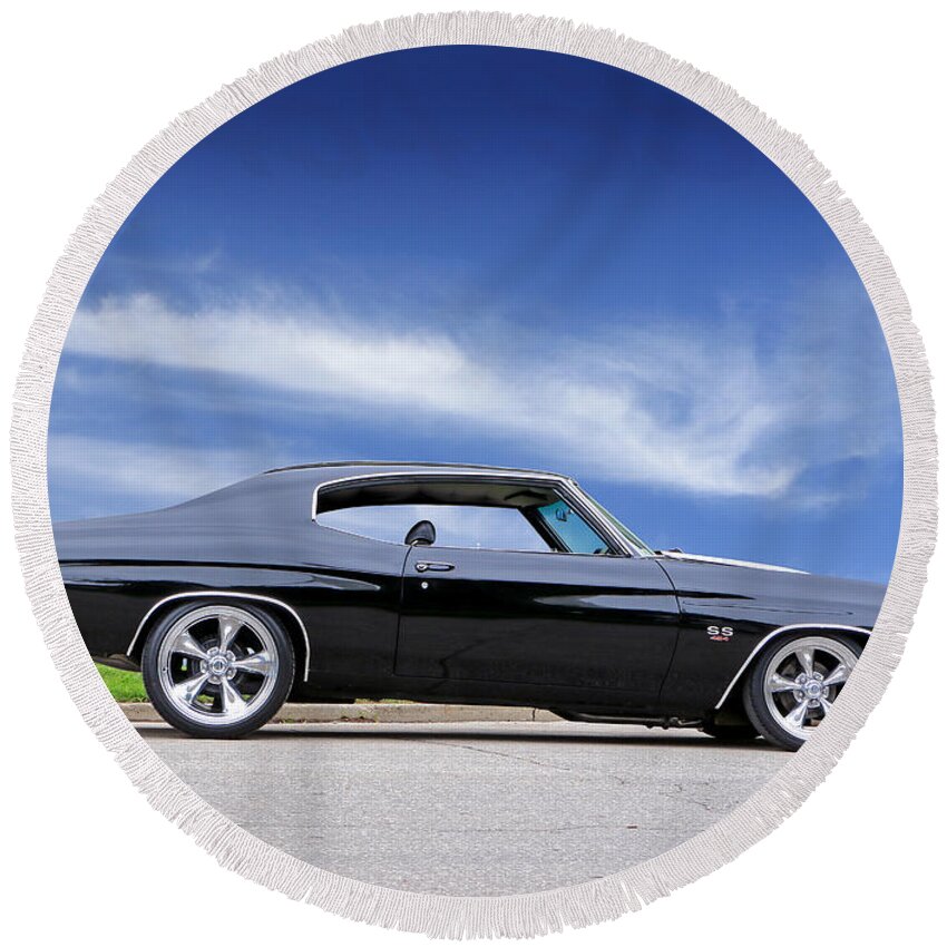Chevrolet Round Beach Towel featuring the photograph 454 SS Chevelle by Christopher McKenzie