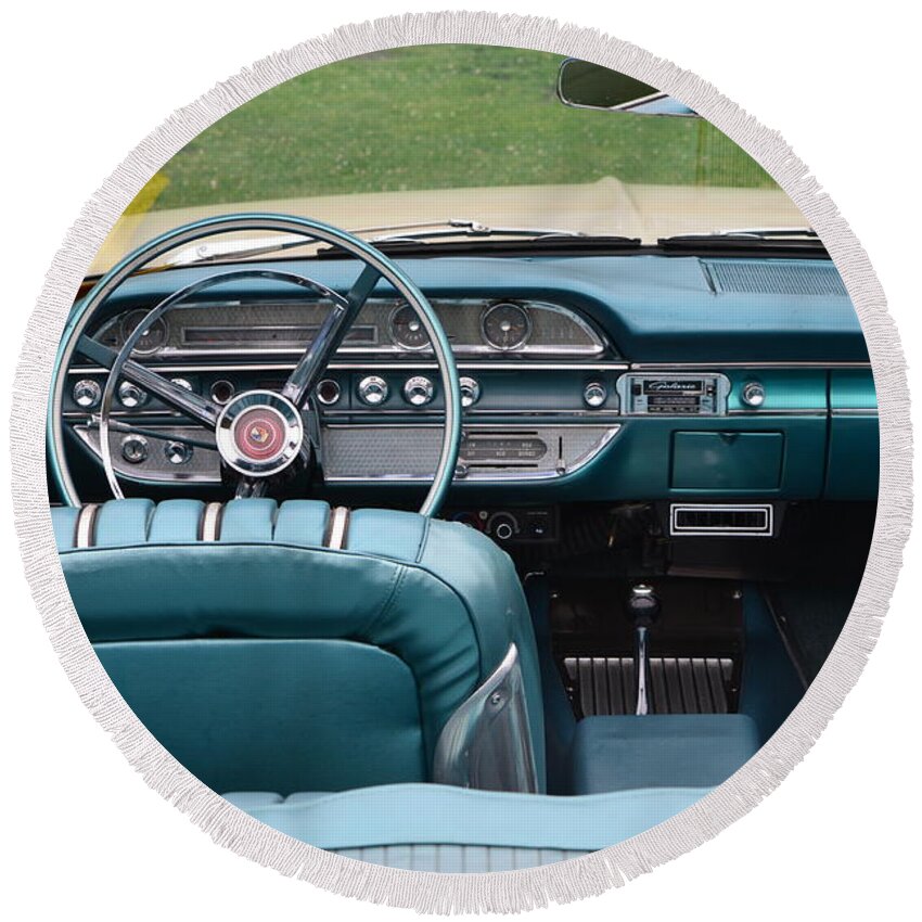 Turquoise Round Beach Towel featuring the photograph Ford Detail by Dean Ferreira