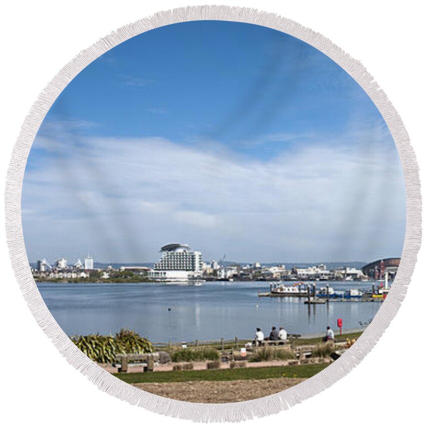 Cardiff Bay Round Beach Towel featuring the photograph Cardiff Bay Panorama #5 by Steve Purnell