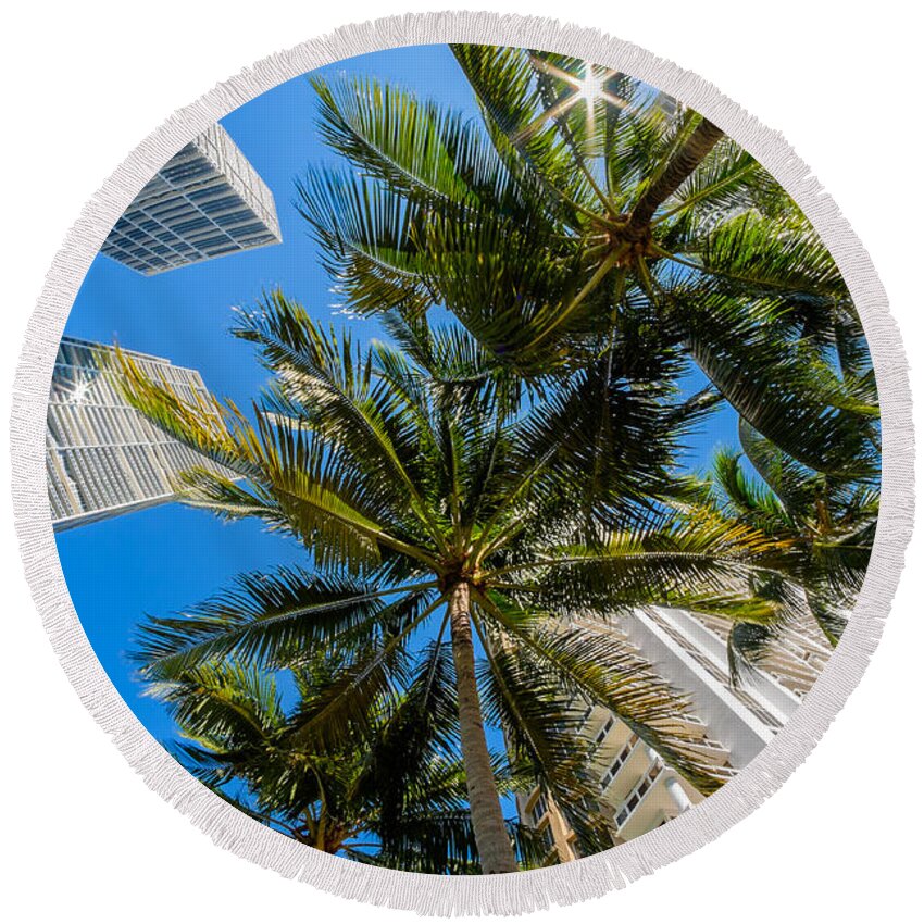 Architecture Round Beach Towel featuring the photograph Downtown Miami Brickell Fisheye by Raul Rodriguez